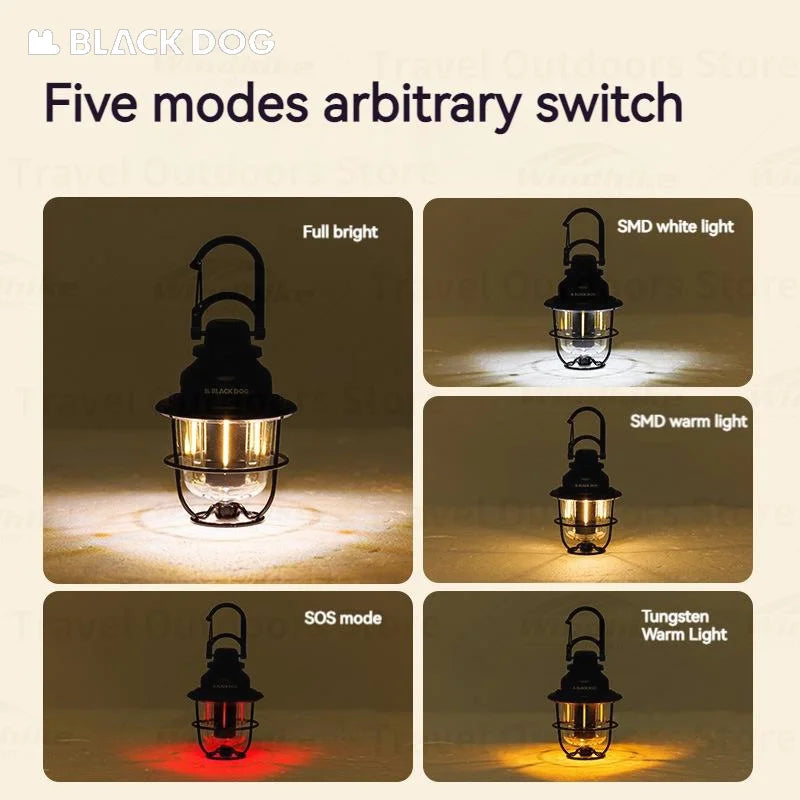 Naturehike BLACKDOG Retro Camping Lamp Rechargeable Outdoor Ultralight Picnic Atmosphere Light Tent Lantern Hanging Portable