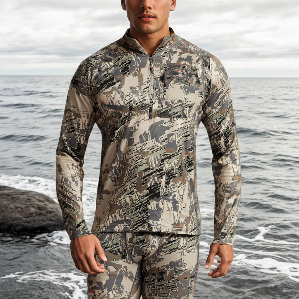 Men's Mid-level Zip-T Shirt Camou Quick Dry Antibiosis Comfortable Stretch Hunting Long Sleeve Shirt