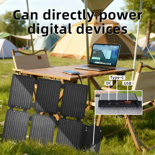 NEWSMY A60 60W Portable Foldable Solar Panel Charger USB Type‑C DC Port with DC Adapter Kit 24% Conversion Efficiency Waterproof Outdoor Camping Solar Generator for Power Station Smartphone Laptop Emergency Use