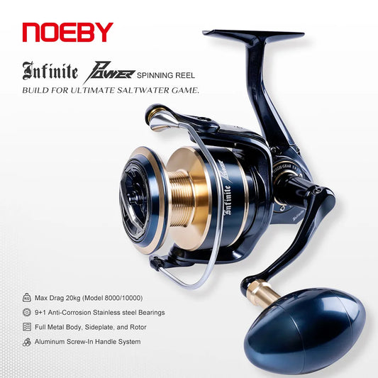 NOEBY Infinite Power Spinning Fishing Reel 5000H 8000H 10000H Aluminum Max Drag 20kg Full Metal Body Saltwater Fishing Reels