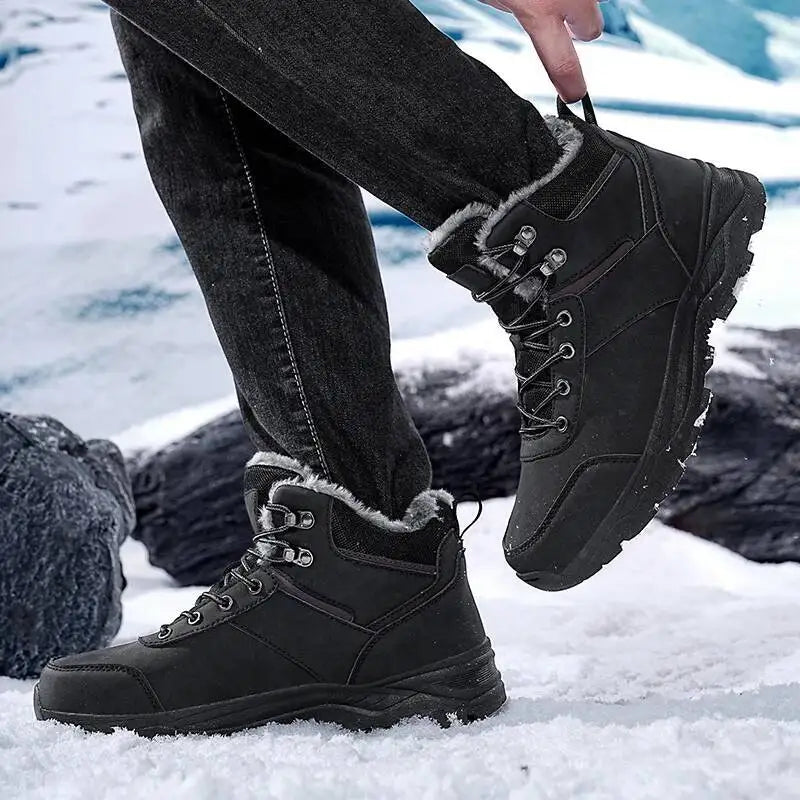 New Autumn and Winter High-Top Thick-Soled Fleece-Lined Men's Snow Boots, Outdoor Hiking Shoes, Hunting Boots, Hiking Boots