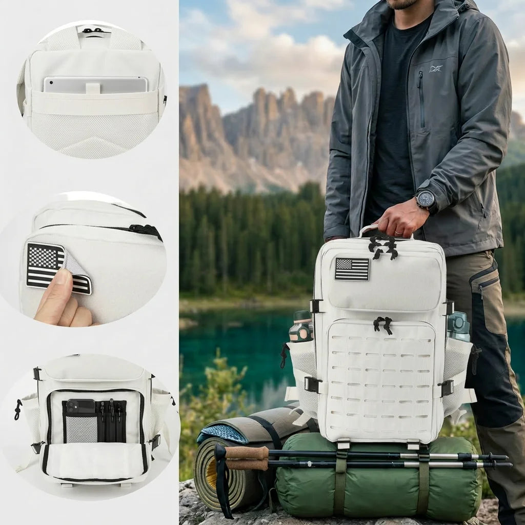 45L Tactical Backpack For Men With MOLLE Webbing System Outdoor Survival Gym Fitness Hiking Rucksack Dual Cup Holders Camping Travel Daily Work Commute Large Capacity Storage Backpack