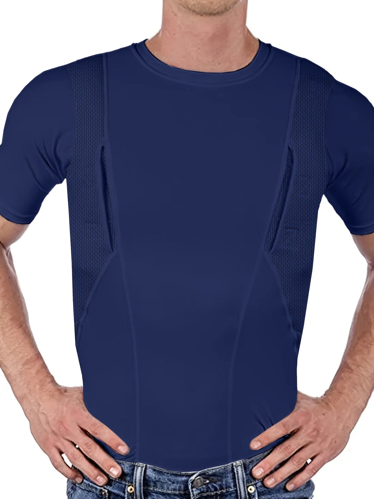 Men's Concealed Carry Holster Shirt Hidden Short Sleeve Crew Neck T-Shirt Quick Dry Secure Hook Loop Pocket Hunting Base Layers
