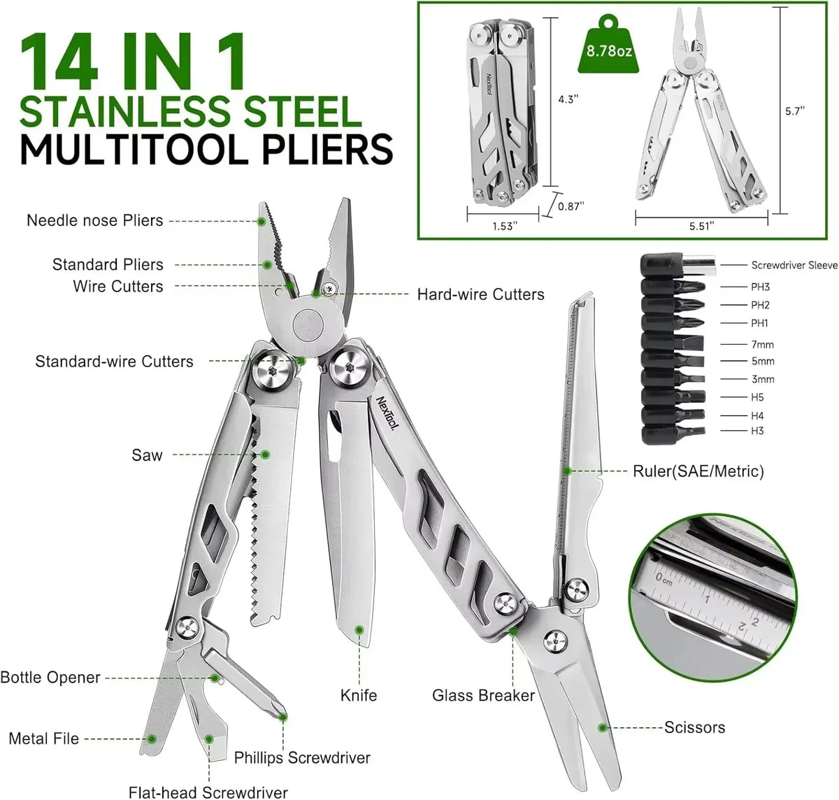 NexTool Flagship Max 14 In 1 EDC Multi Tool Pliers Folding Knife Large Scissors Outdoor Camping Survival Multitool