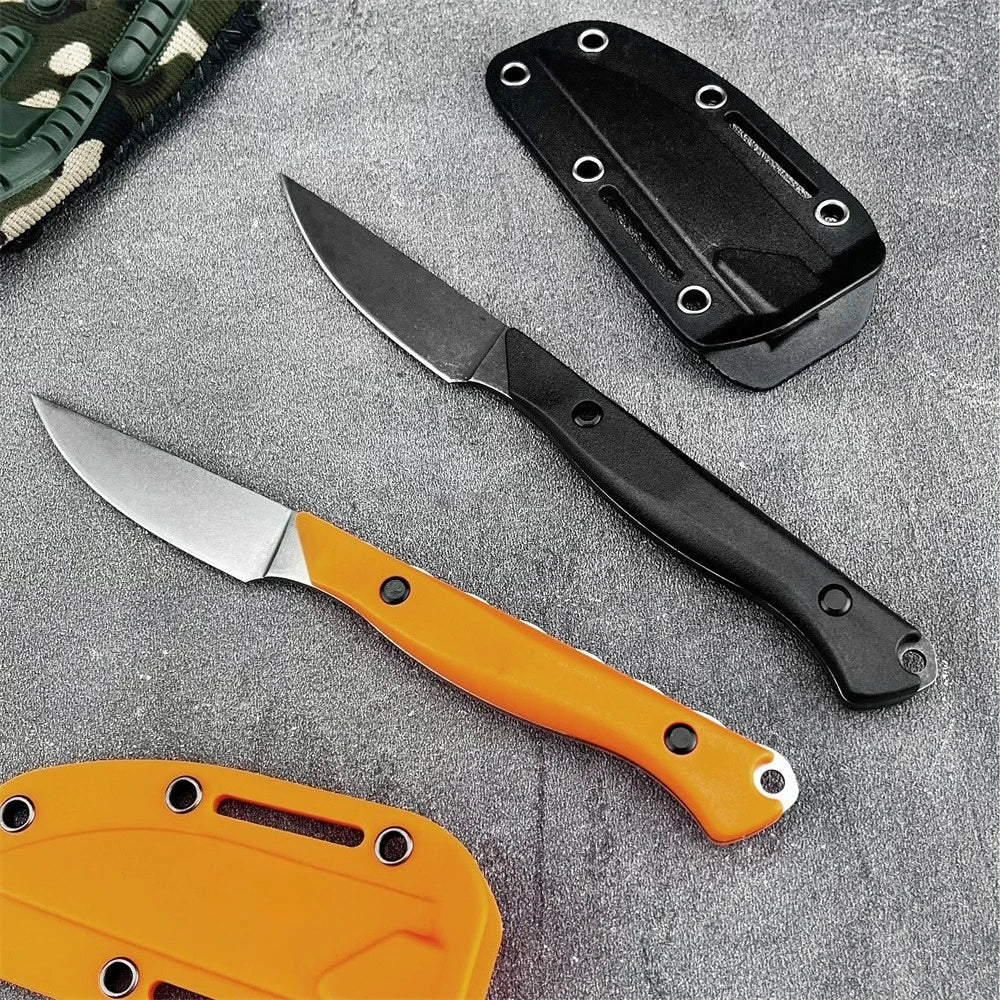 15700 Fixed Blade Hunting Knife Stonewashed Blade, Straight Knife Nylon Fiber Handle, with Sheath Outdoor Tactical Survival Tool