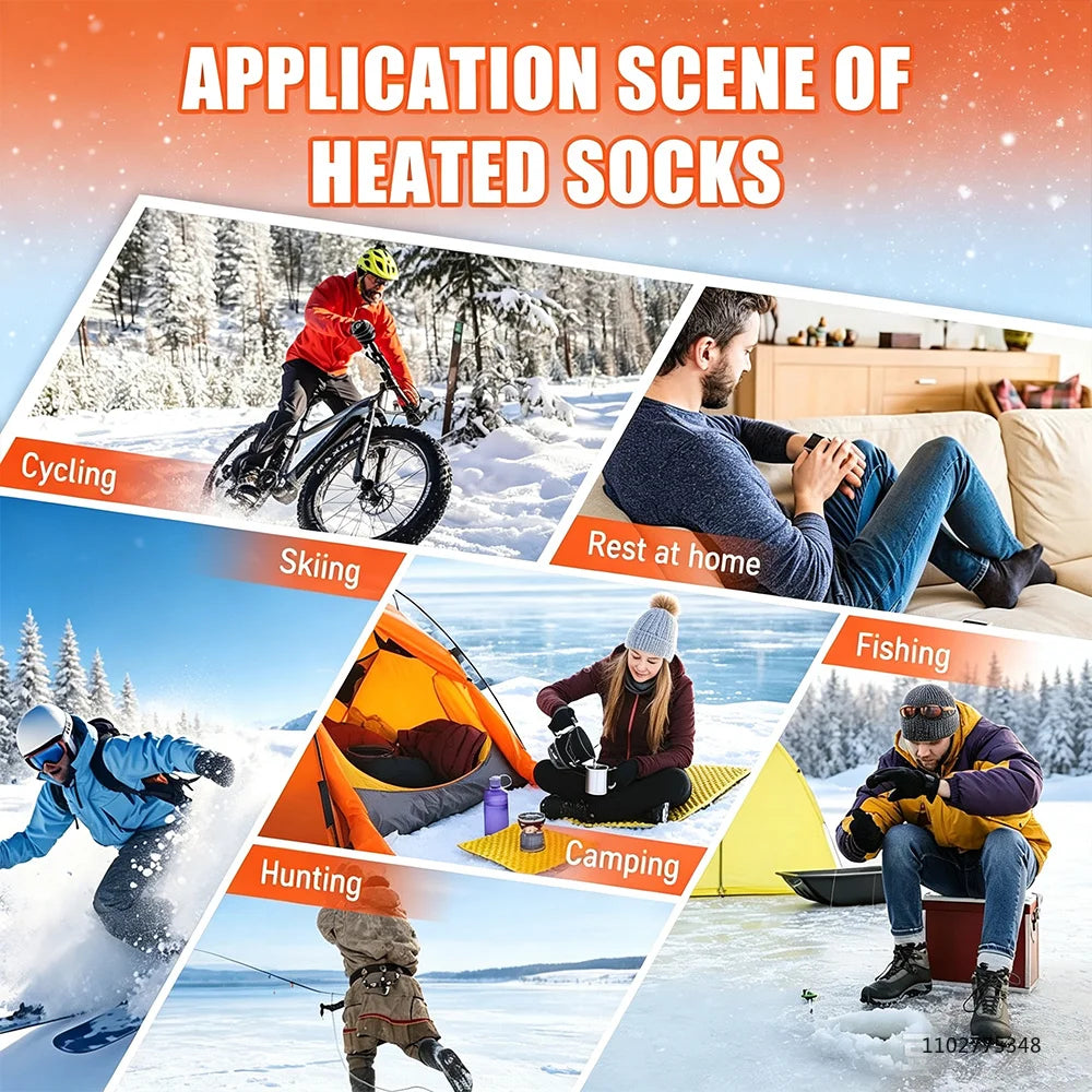 Rechargeable Heated Socks for Men Women 6000mAh Electric Heated Skiing Socks Winter Outdoor Hiking Skating Camping Hunting