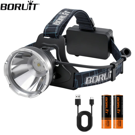 BORUiT B10 Ultra Bright LED Headlamp 3800LM Powerful 18650 Headlight Type-C Rechargeable Head Torch Fishing Lantern Head Light