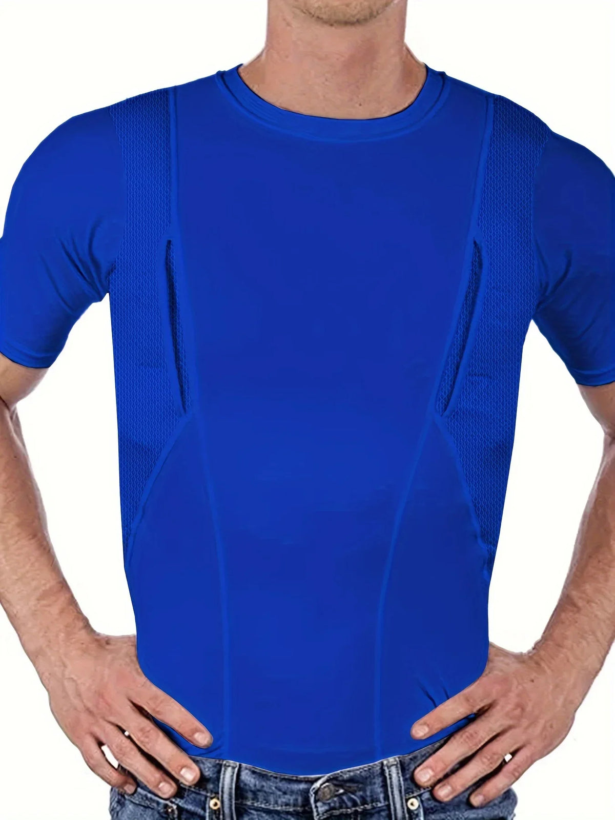Men's Concealed Carry Holster Shirt Hidden Short Sleeve Crew Neck T-Shirt Quick Dry Secure Hook Loop Pocket Hunting Base Layers
