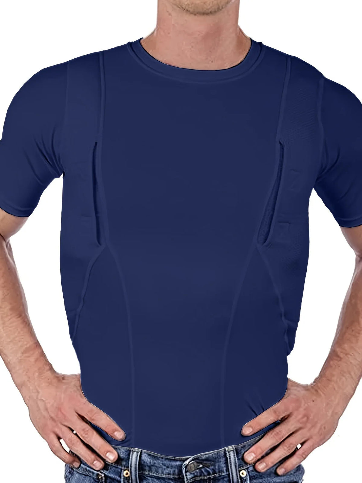 Men's Concealed Carry Holster Shirt Hidden Short Sleeve Crew Neck T-Shirt Quick Dry Secure Hook Loop Pocket Hunting Base Layers