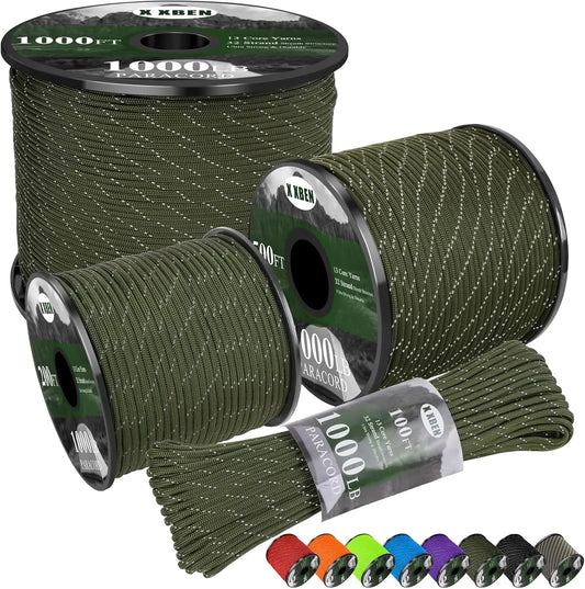 Paracord Reflective 1000lb, 100ft 4mm, 13 Strand Paracord Rope, Tactical Parachute Cord for Camping, Fishing, Clothesline, Hammo