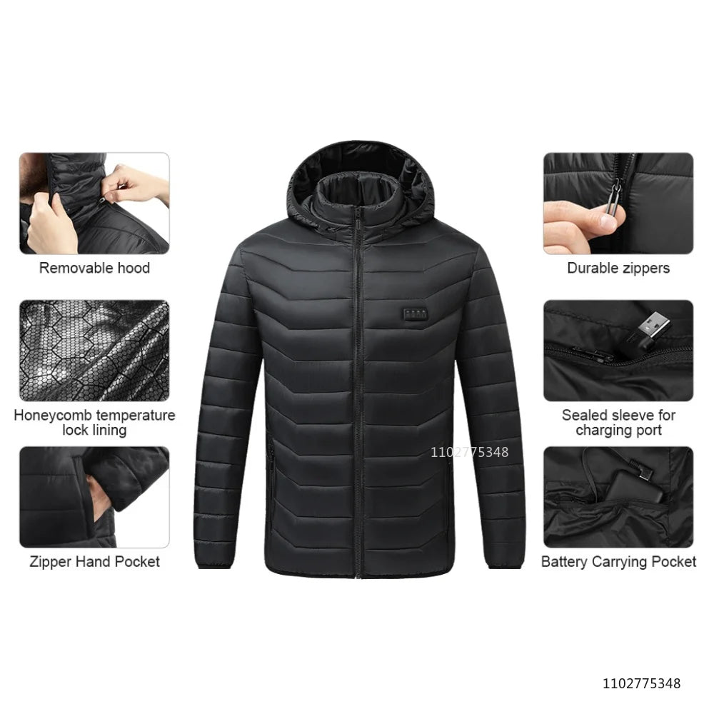 Heated Jacket Men Women Winter Heated Coats Self Heated Down Jacket for Hunting Hiking Camping Ski Thermal Clothing 2-25 Areas