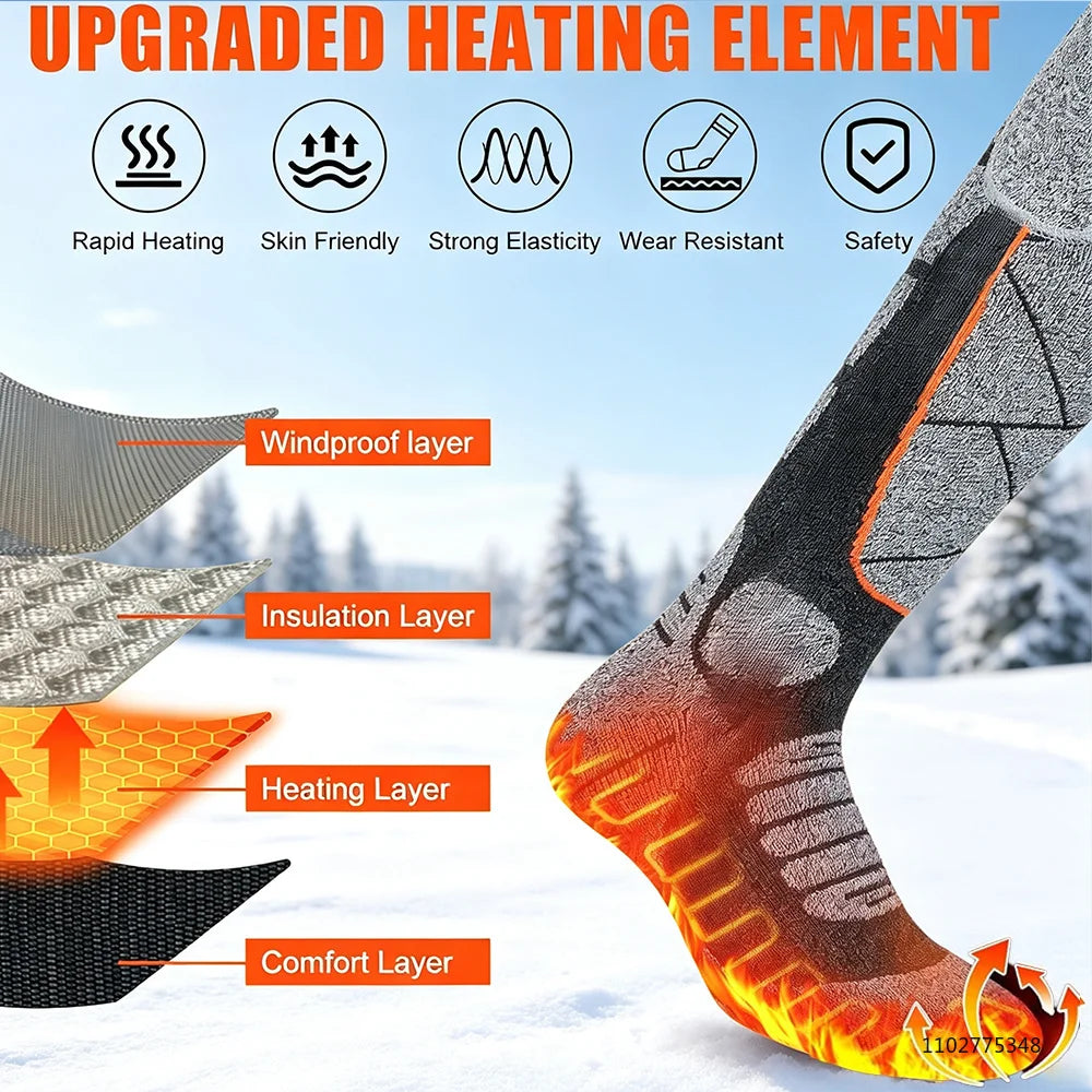 Rechargeable Heated Socks for Men Women 6000mAh Electric Heated Skiing Socks Winter Outdoor Hiking Skating Camping Hunting