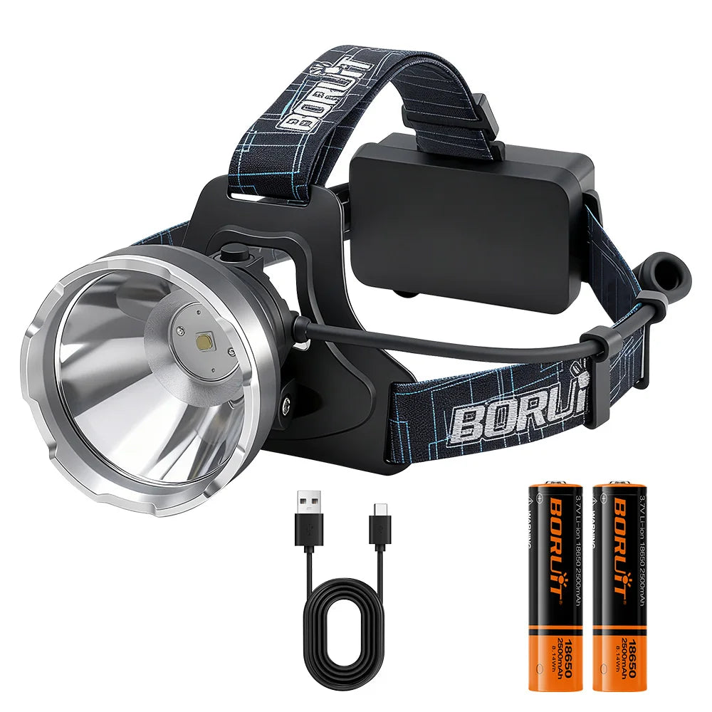 BORUiT B10 Ultra Bright LED Headlamp 3800LM Powerful 18650 Headlight Type-C Rechargeable Head Torch Fishing Lantern Head Light