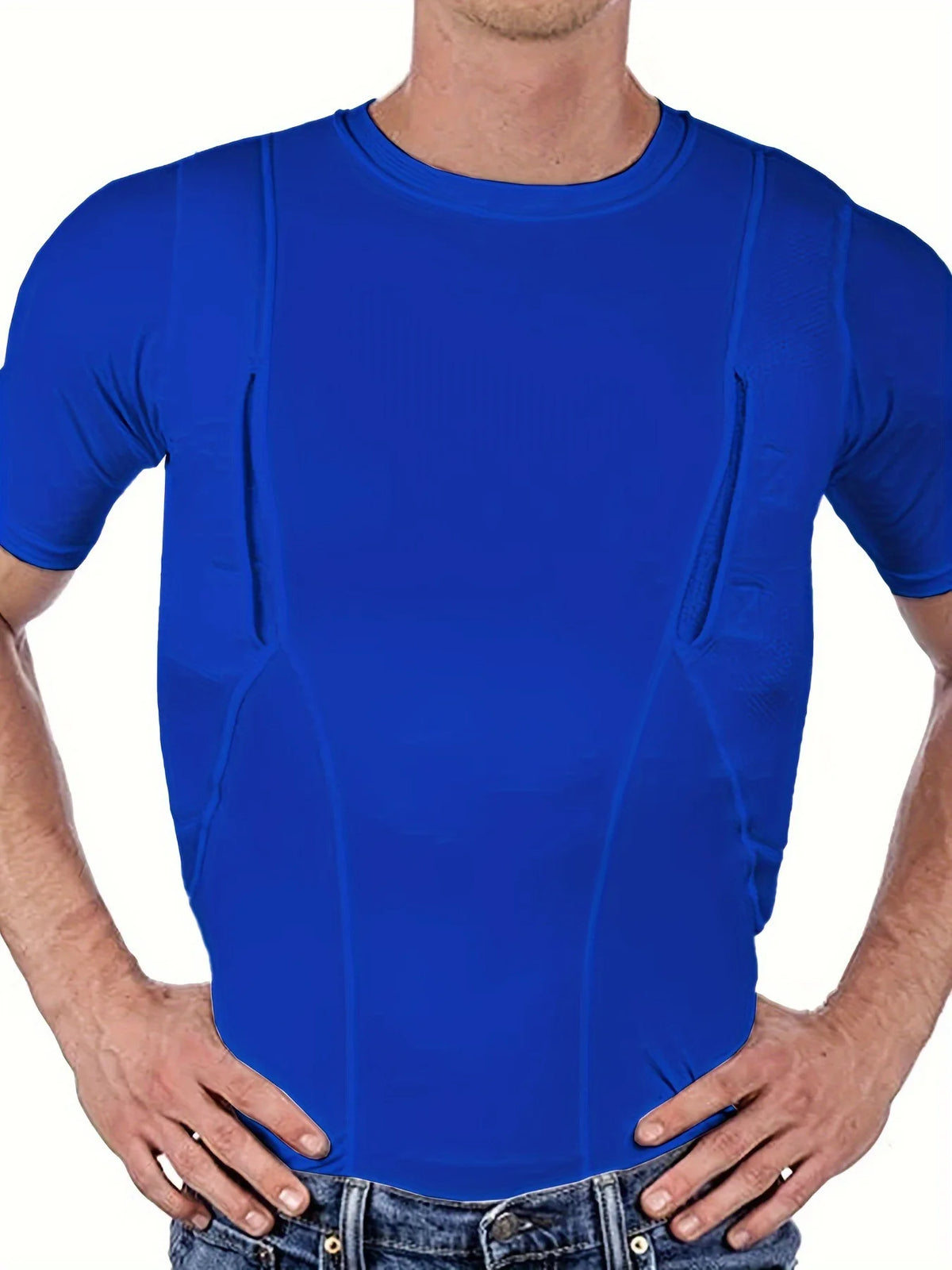Men's Concealed Carry Holster Shirt Hidden Short Sleeve Crew Neck T-Shirt Quick Dry Secure Hook Loop Pocket Hunting Base Layers