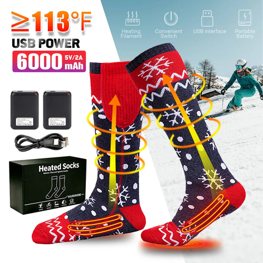 Rechargeable Heated Socks for Men Women 6000mAh Electric Heated Skiing Socks Winter Outdoor Hiking Skating Camping Hunting