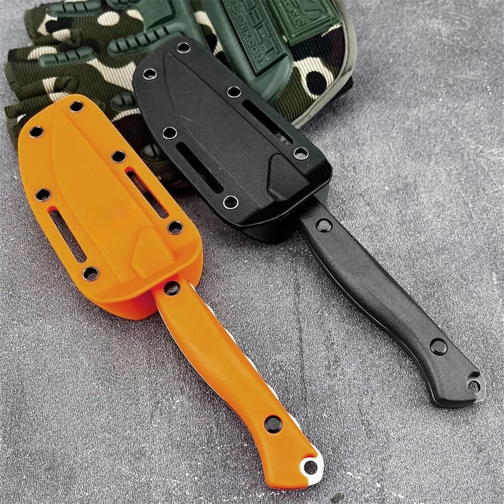 15700 Fixed Blade Hunting Knife Stonewashed Blade, Straight Knife Nylon Fiber Handle, with Sheath Outdoor Tactical Survival Tool