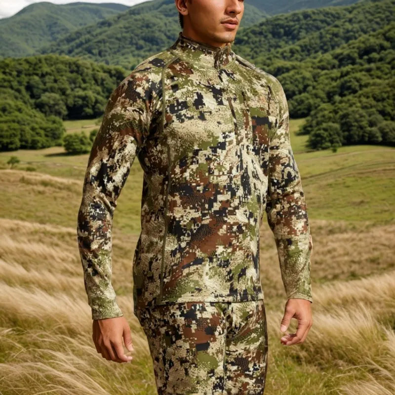 Men's Mid-level Zip-T Shirt Camou Quick Dry Antibiosis Comfortable Stretch Hunting Long Sleeve Shirt