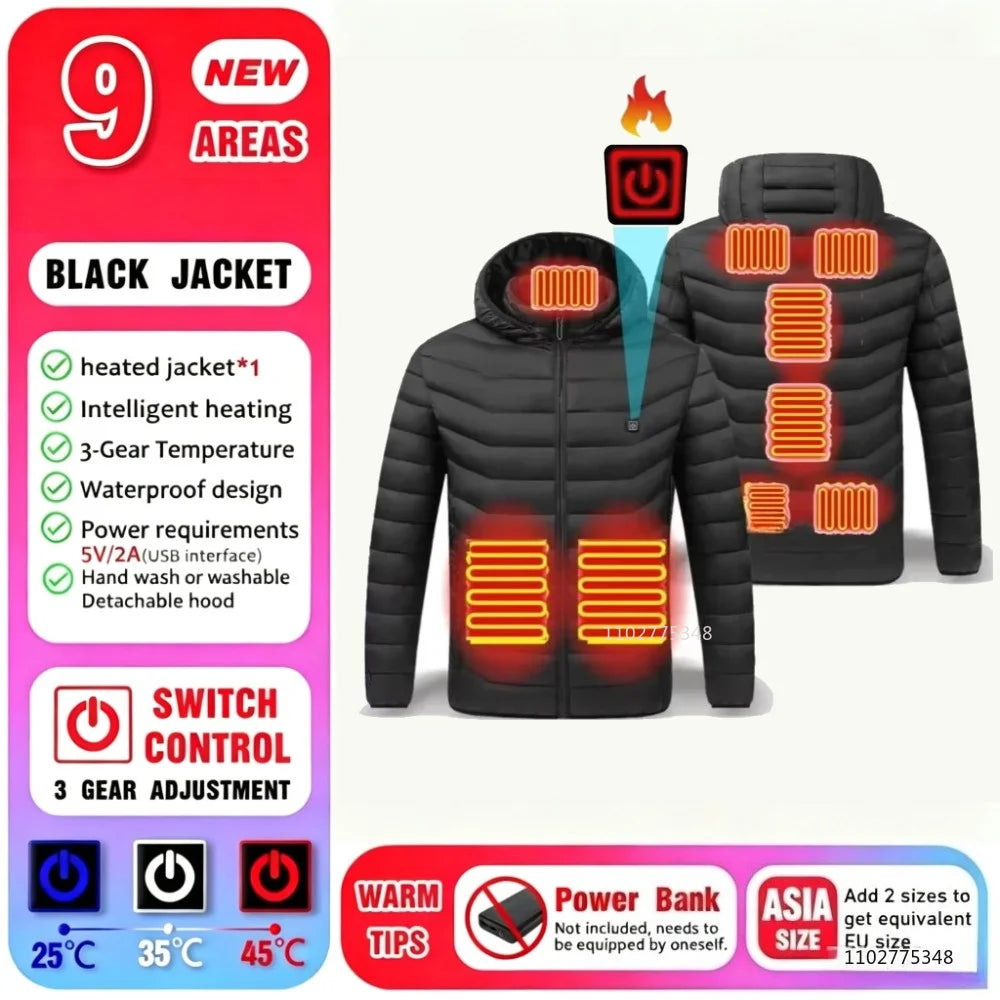 Heated Jacket Men Women Winter Heated Coats Self Heated Down Jacket for Hunting Hiking Camping Ski Thermal Clothing 2-25 Areas
