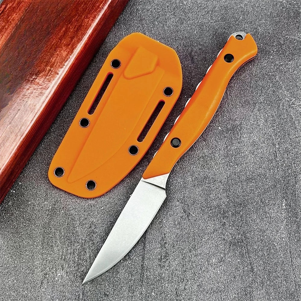 15700 Fixed Blade Hunting Knife Stonewashed Blade, Straight Knife Nylon Fiber Handle, with Sheath Outdoor Tactical Survival Tool