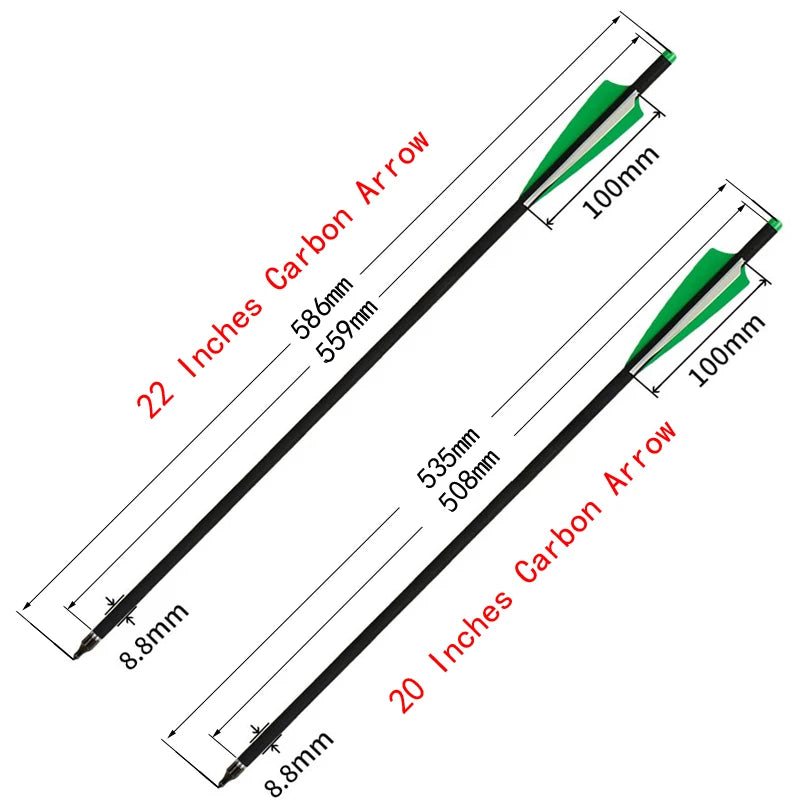 20/22 Inch Mixed Carbon Crossbow Arrows Diameter 8.8 mm Tip Archery Hunting Shooting Removable Arrowhead