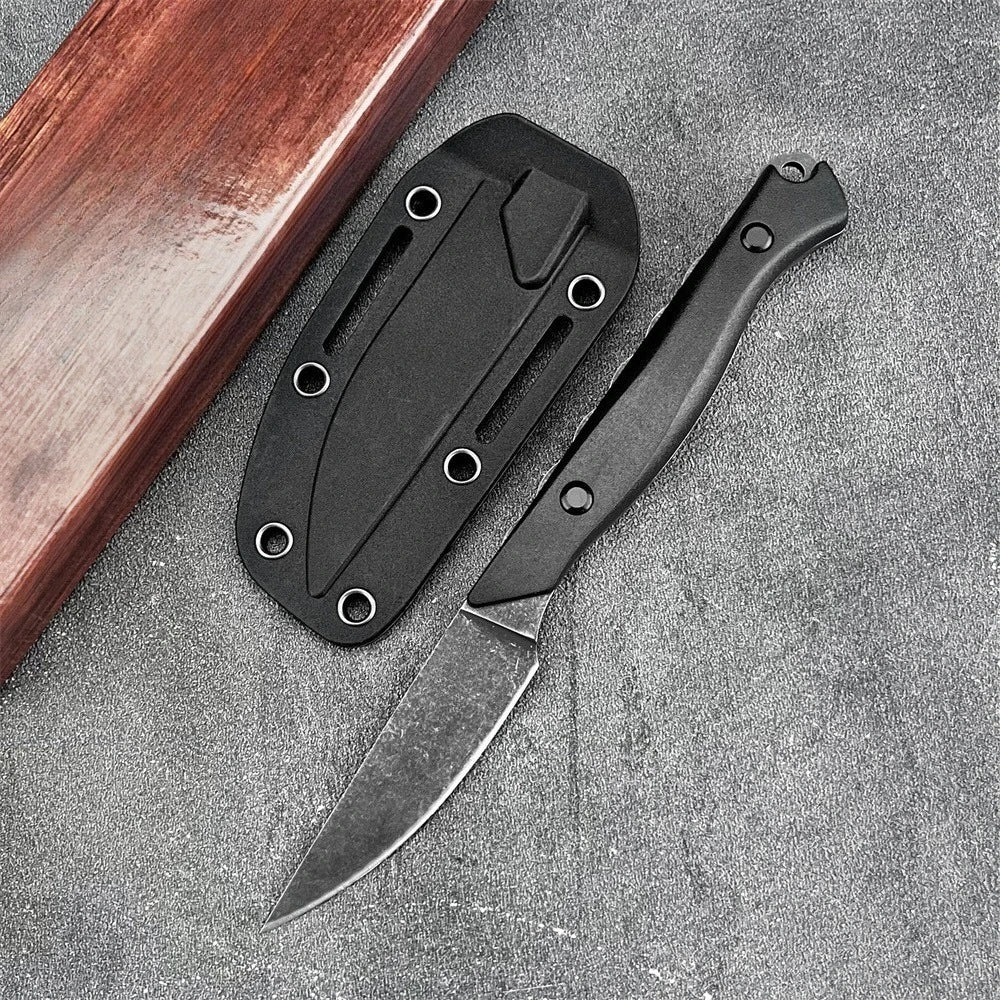 15700 Fixed Blade Hunting Knife Stonewashed Blade, Straight Knife Nylon Fiber Handle, with Sheath Outdoor Tactical Survival Tool