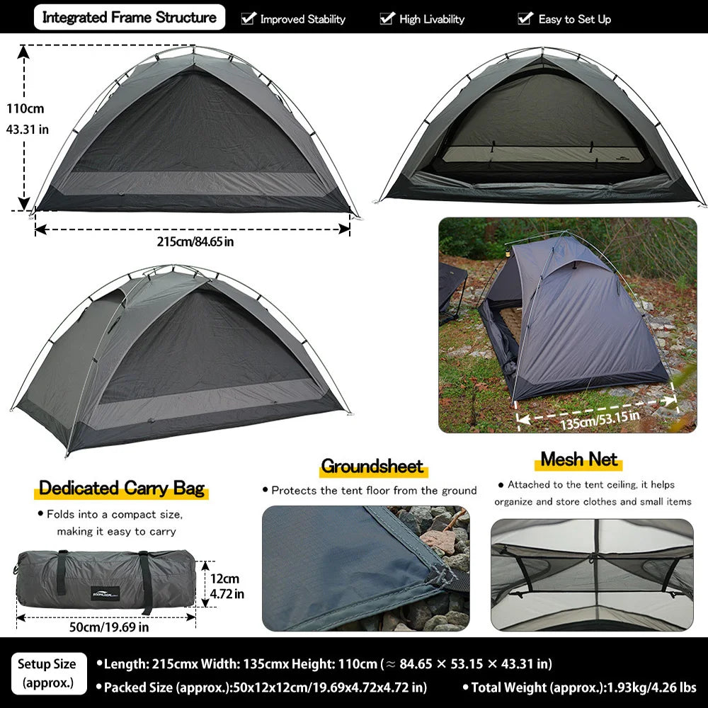 Soomloom 2 Person Outdoor Trekking Tent - Renatta Ultralight Portable Hiking Tent, Backpacking Tents for Camping Mountaineering Hiking, 20D Nylon Easy Setup Camp Shelter