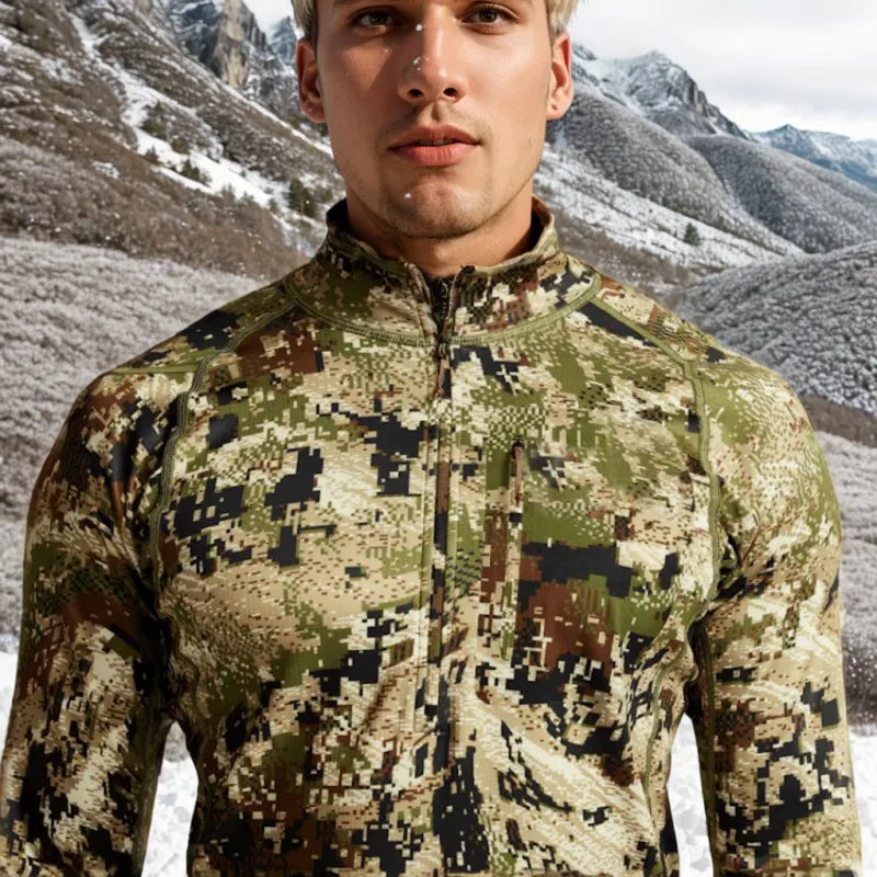 Men's Mid-level Zip-T Shirt Camou Quick Dry Antibiosis Comfortable Stretch Hunting Long Sleeve Shirt