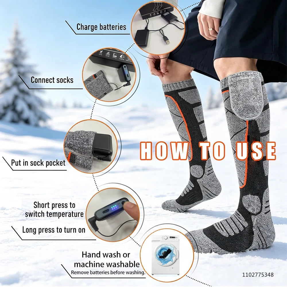 Rechargeable Heated Socks for Men Women 6000mAh Electric Heated Skiing Socks Winter Outdoor Hiking Skating Camping Hunting