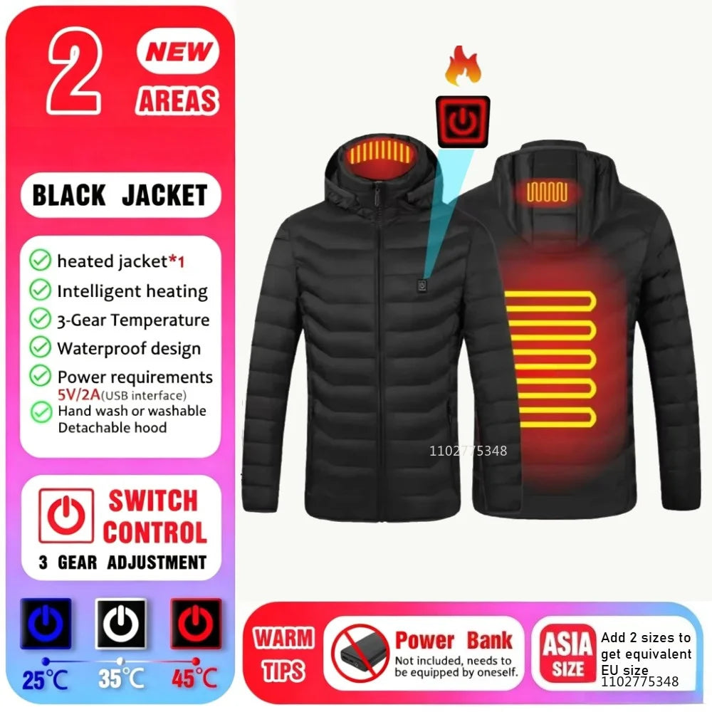 Heated Jacket Men Women Winter Heated Coats Self Heated Down Jacket for Hunting Hiking Camping Ski Thermal Clothing 2-25 Areas