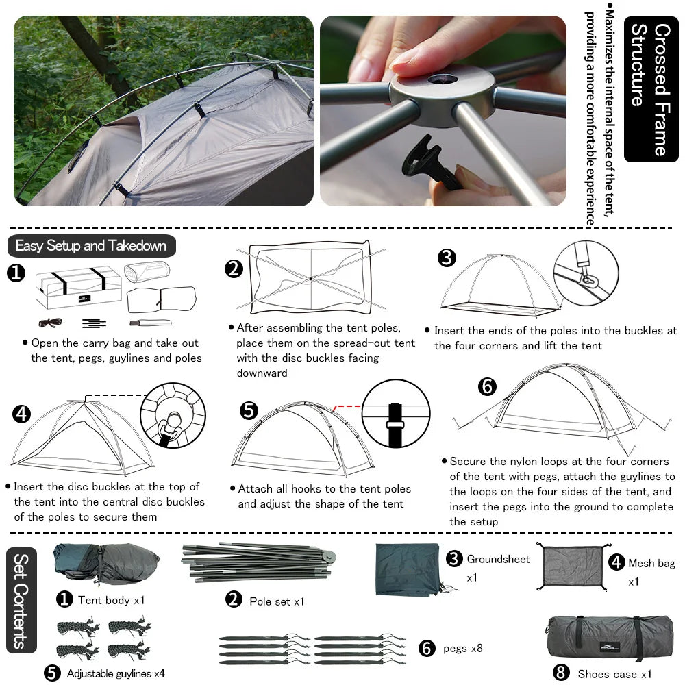 Soomloom 2 Person Outdoor Trekking Tent - Renatta Ultralight Portable Hiking Tent, Backpacking Tents for Camping Mountaineering Hiking, 20D Nylon Easy Setup Camp Shelter
